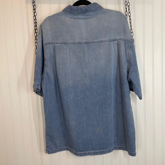 NWT Urban Revivo Men’s Blue Denim Short Sleeve Button Down Shirt Top Size M - Picture 4 of 8